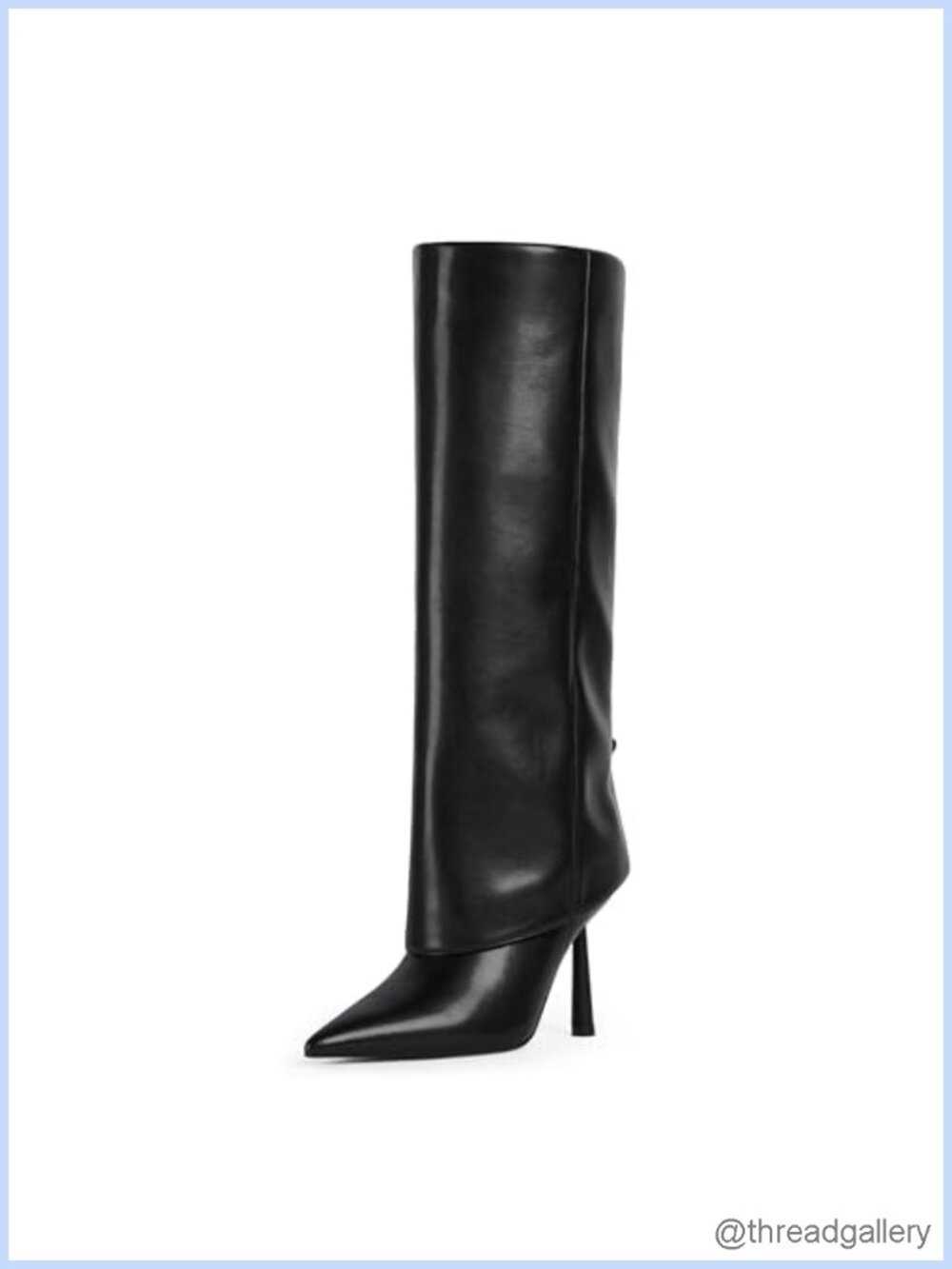 Fold Over Knee High Boots Pointed Toe Stiletto Heel Faux Leather